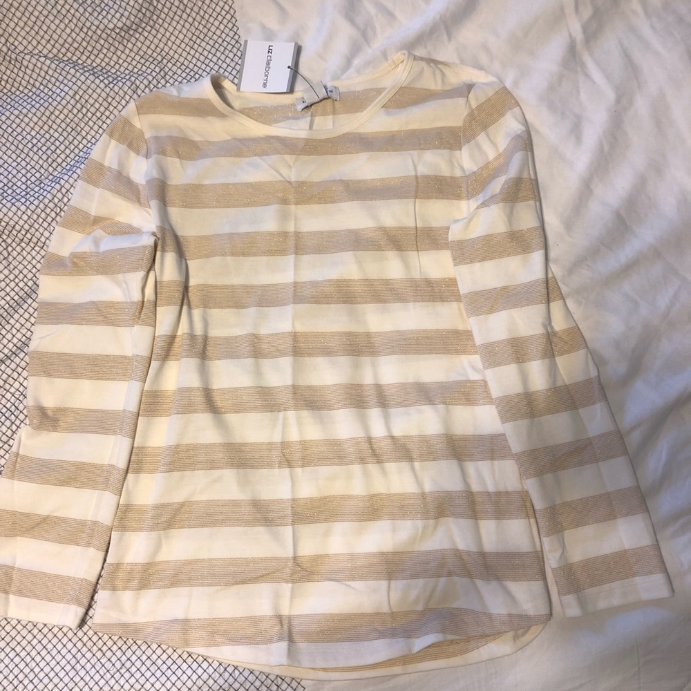 Liz Claiborne long sleeve gold stripe top NWT